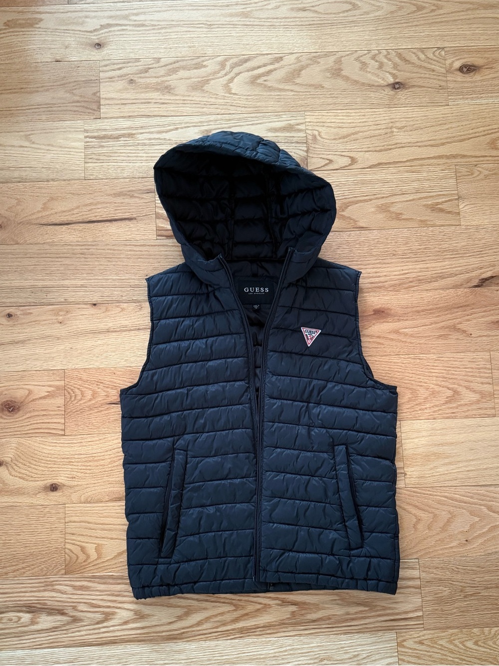 Men’s Black GUESS Hooded Puffer Vest